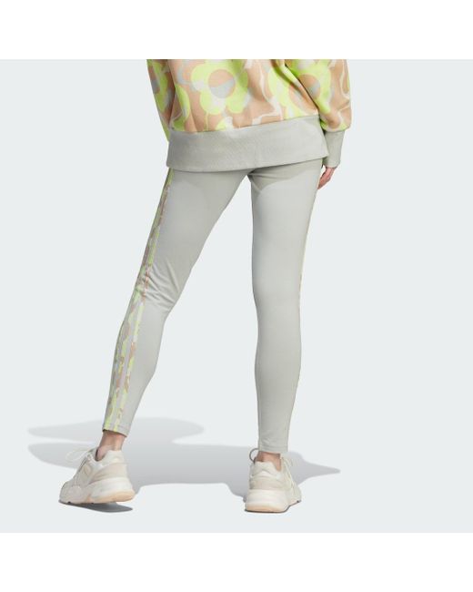 Adidas Gray Floral Graphic 3-Stripes Leggings