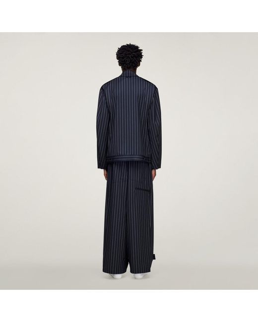Adidas Blue Y-3 Pinstripe Refined Wool Wide Leg Tracksuit Bottoms for men