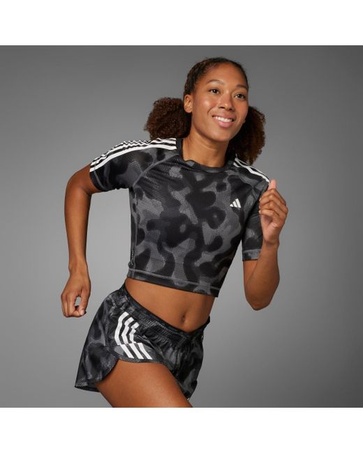 Adidas Black Own The Run 3-stripes Allover Print T-shirt