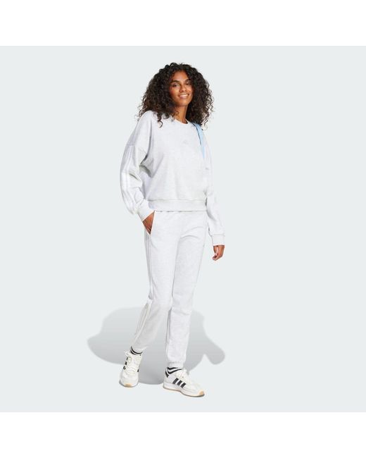 Adidas White Essentials 3-Stripes French Terry Cuffed Joggers