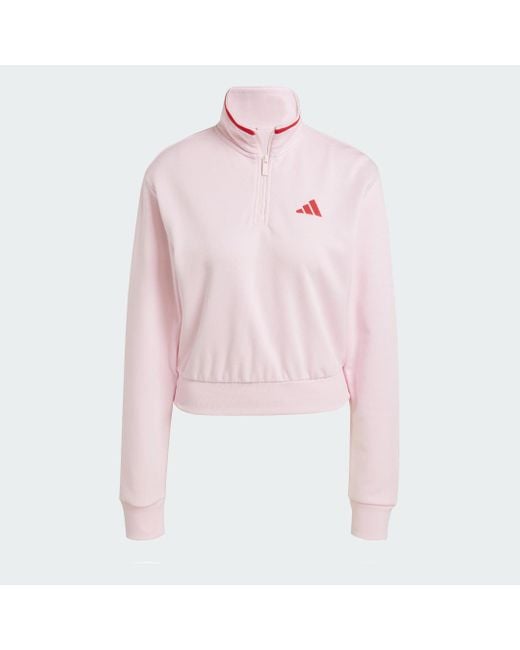 Giacca Da Allenamento Essentials Color Pop French Terry Crop Quarter-Zip di Adidas in Red
