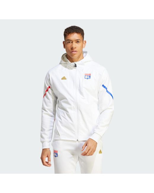Felpa con cappuccio Designed for Gameday Full-Zip Olympique Lyonnais di Adidas in White da Uomo