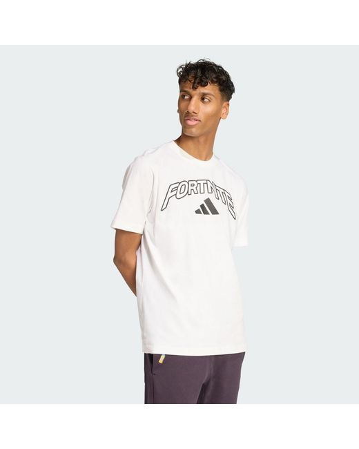 Adidas White X Fortnite Logo Graphic Tee for men