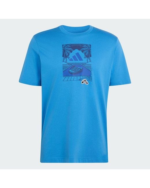 Adidas Blue Summer Slides Relax Graphic T-Shirt for men