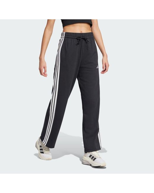 Adidas Black Essentials 3-Stripes Open Hem French Terry Pants