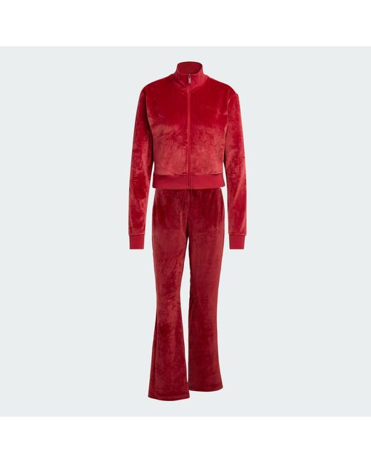 Adidas Red Glam Velvet Tracksuit