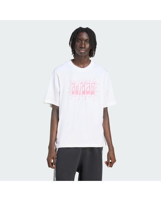 Adidas White Distressed Oversized Tee for men