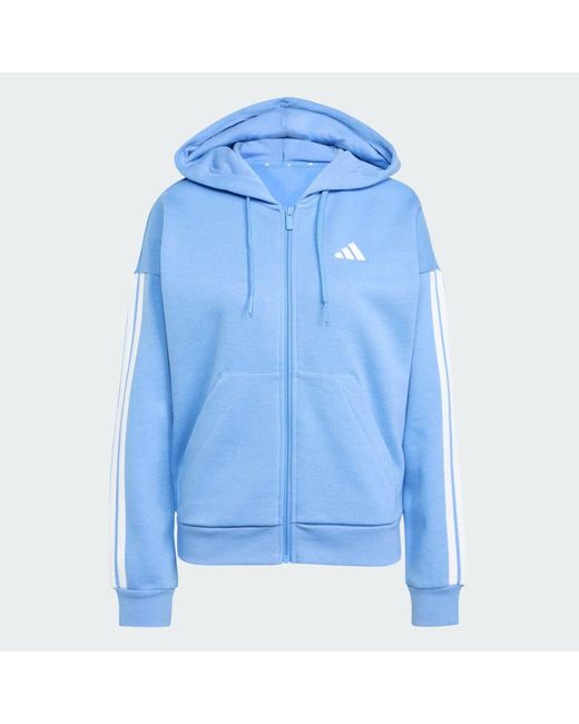 Adidas Blue Essentials 3-Stripes Full-Zip Fleece Hoodie
