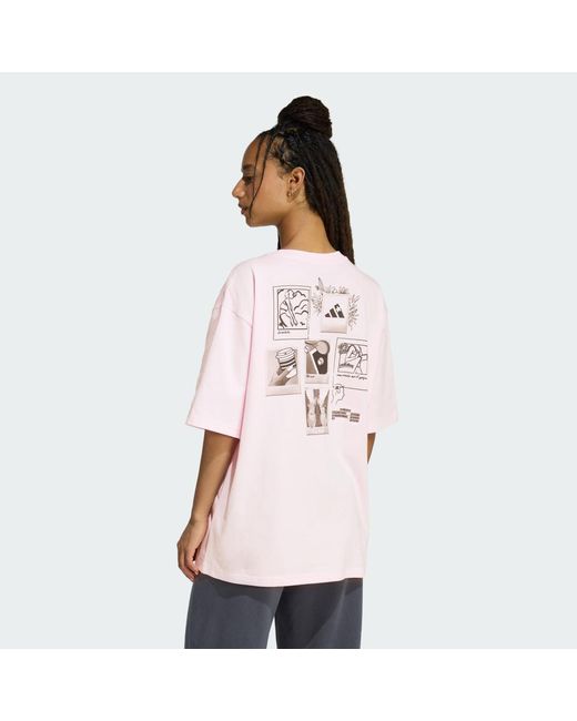 Adidas Pink Lifestyle Mini Embroidery Oversized Graphic T-Shirt Ka5085