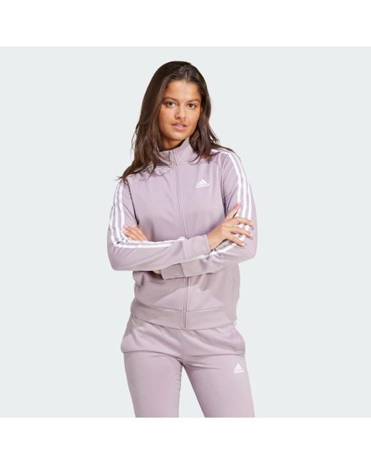 Adidas Purple Primegreen Essentials Warm-Up Slim 3-Stripes Track Jacket