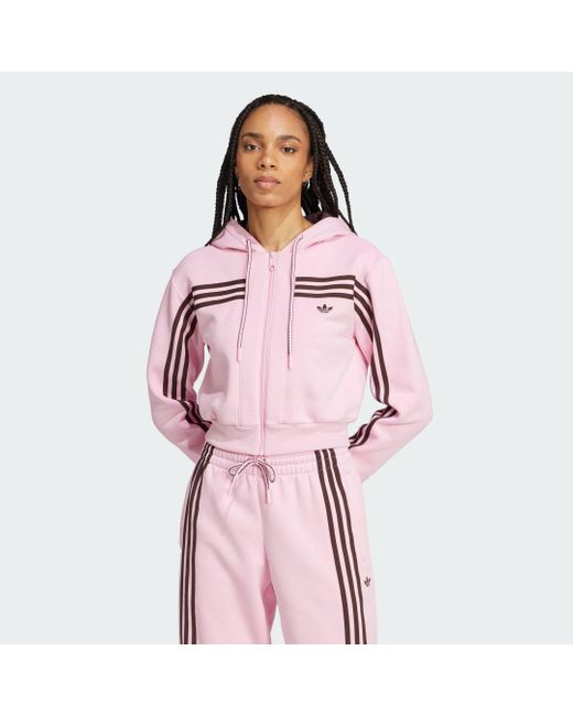 Adidas Pink 70S Short Full Zip Fleece Hoodie