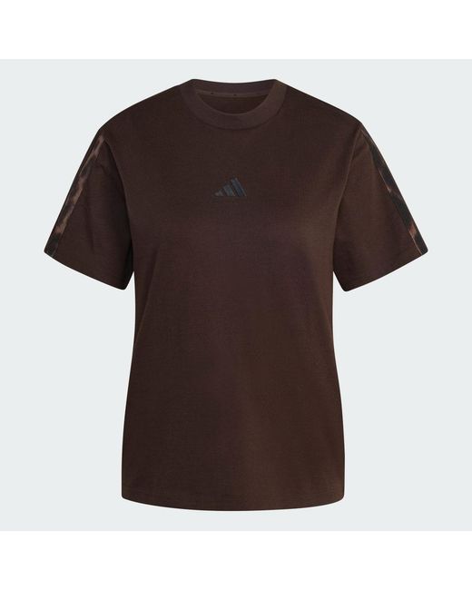 Adidas Brown Seasonal Essentials Leopard Print T-Shirt With 3-Stripes