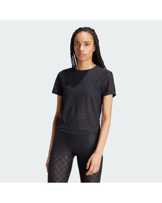 Adidas Black Fashion Monogram Lace Cropped T-shirt