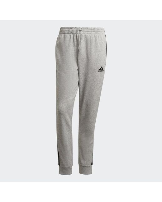Adidas Gray Essentials Tapered Cuff 3-Stripes Joggers for men