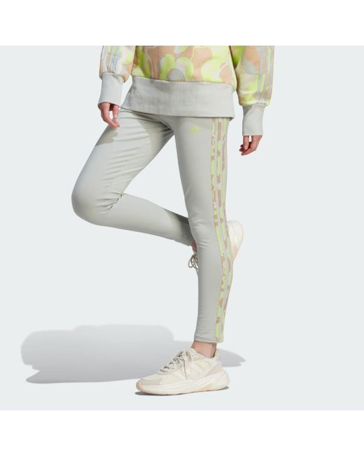 Adidas Gray Floral Graphic 3-Stripes Leggings