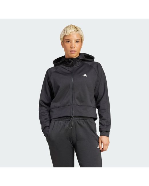 Giacca Aeroready Game And Go Full-Zip Hooded Fleece di Adidas in Black