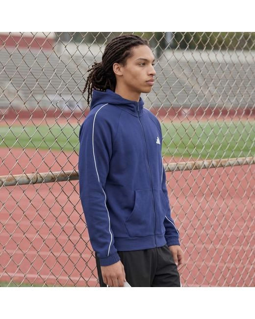 Adidas Blue Stadium Small Logo Full-Zip Hoodie for men