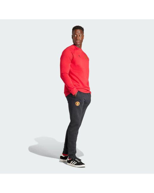 Felpa Essentials Trefoil Crew Manchester United FC di Adidas in Red da Uomo