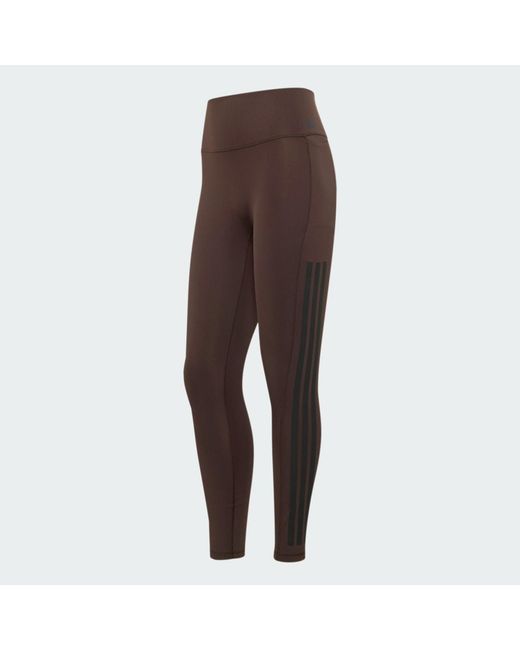 Adidas Brown Optime Workout 3-Stripes 7/8 Leggings