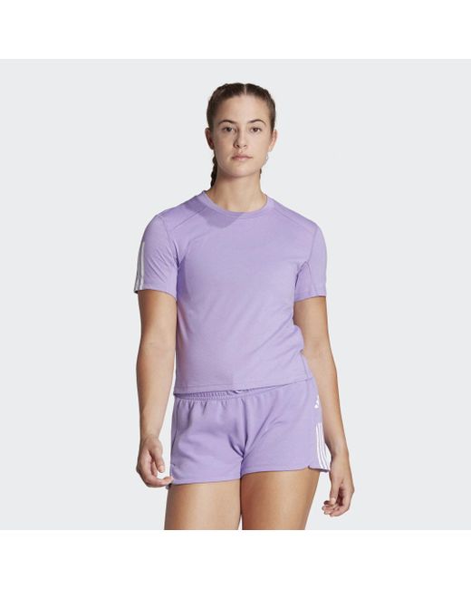 Adidas Train Essentials Train Katoenen 3-stripes Crop T-shirt in het Purple