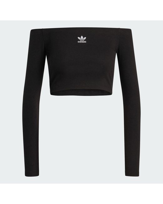 Adidas Black Essentials Rib Off Shoulder Long-Sleeve Top T-Shirt