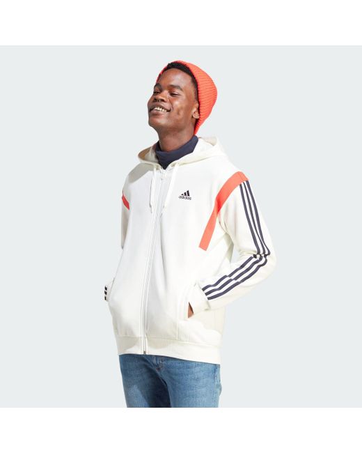 Adidas White Colourblock Full-zip Hoodie for men