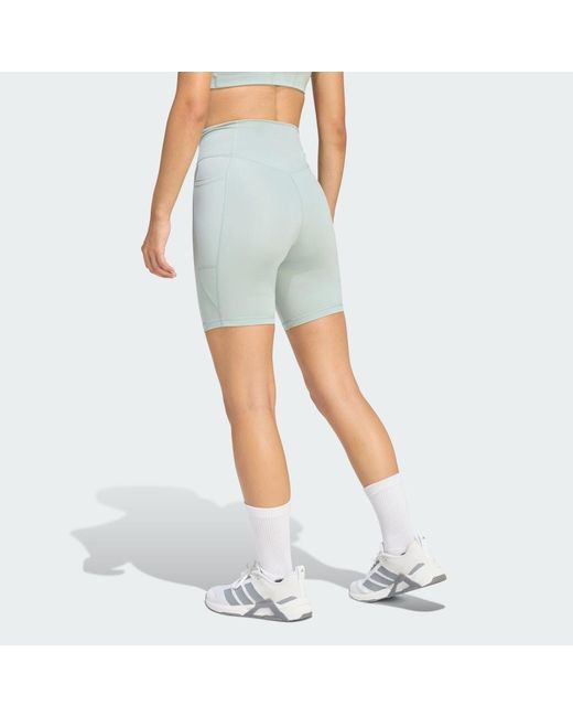 Adidas Blue Optimé Essentials Stash Pocket 7-Inch Short Leggings