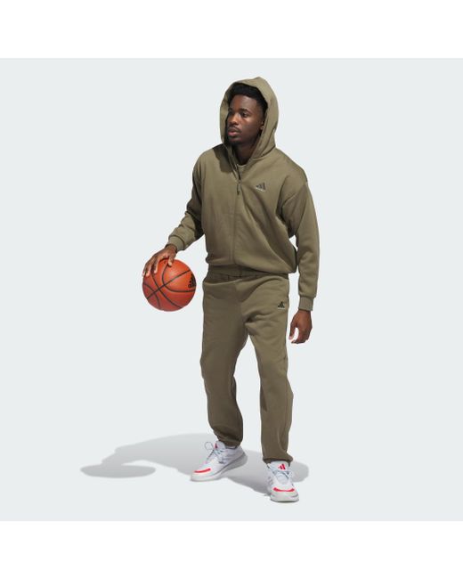 Felpa Con Cappuccio E Zip Integrale Da Basket di Adidas in Green