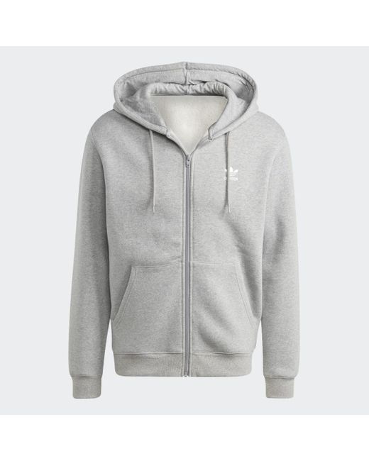 Adidas Gray Trefoil Essentials Full-Zip Hoodie for men