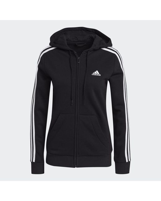 Adidas Black Essentials Fleece 3-stripes Full-zip Hoodie