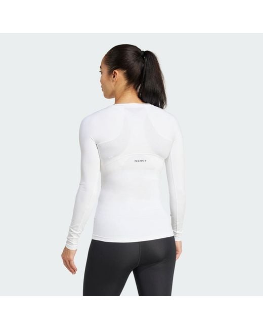 Adidas White Techfit Long Sleeve Training Long-Sleeve Top