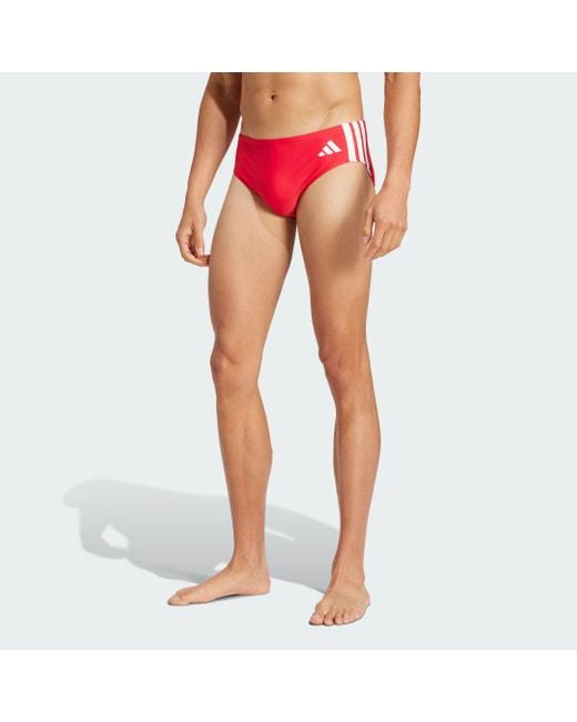 Adidas Red 3-Stripes Swim Trunks for men