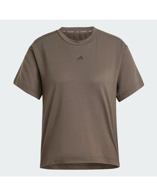 Adidas Brown Power Back-Cutout 3-Stripes Tee