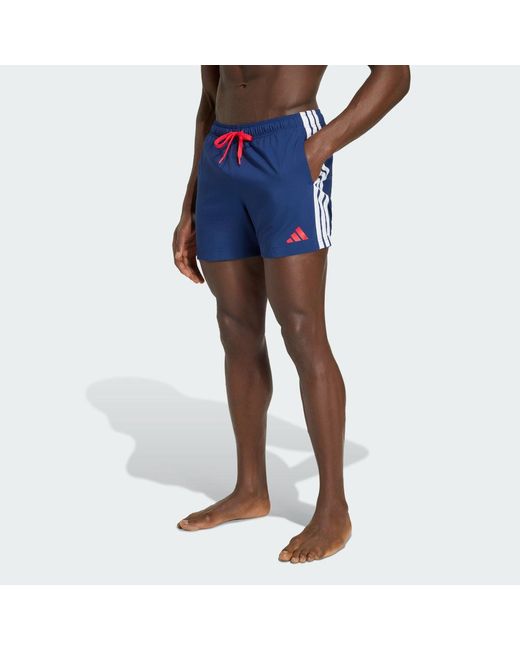 Adidas Blue 3-Stripes Swim Shorts 5-Inch for men