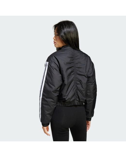 adidas Essentials 3 Stripes Insulated Crop Bomber Jacket in Black Lyst UK