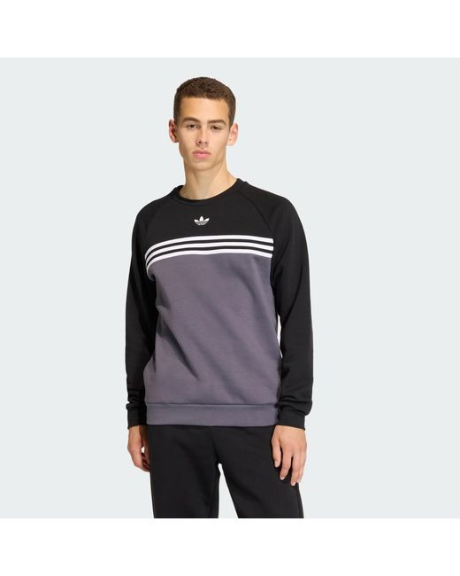 Adidas Gray Chest Stripes Crewneck Sweatshirt for men