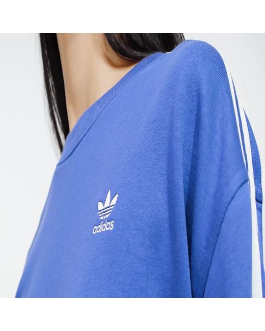 Adidas Blue 3-stripes Oversized Crew Sweatshirt