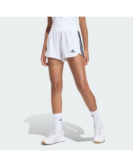 Adidas White Pacer Workout Woven High Rise Shorts