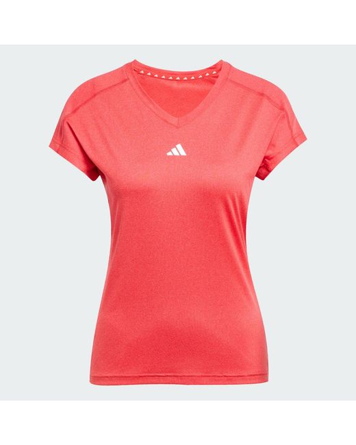 Adidas Red Aeroready Train Essentials Minimal Branding V-Neck Tee