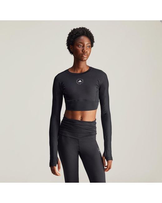Adidas Black By Stella Mccartney Truestrength Yoga Cropped Long Sleeve Top