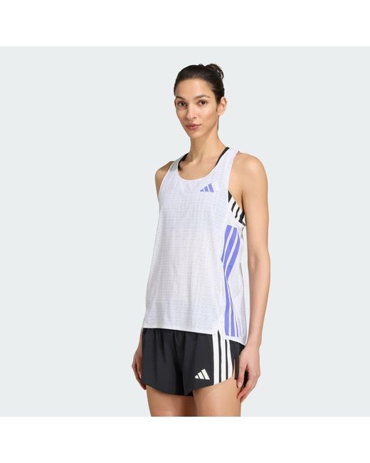 Adidas White Adizero Running Singlet