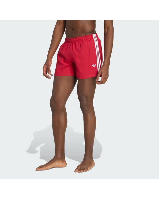 Adidas Red 3 Stripes Swimshorts for men