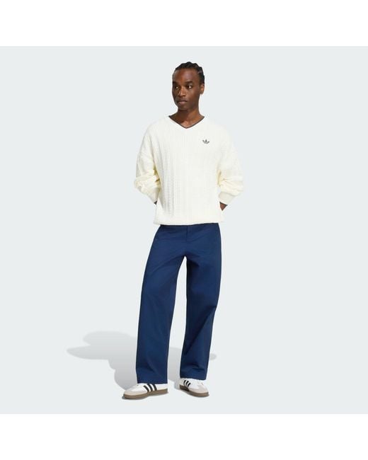 Adidas White Cable Knit V-Neck Sweatshirt for men