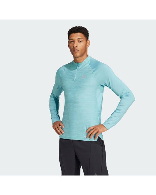 Adidas Blue Gym+ Training 3-Stripes 1/4-Zip Long Sleeve Long-Sleeve Top for men