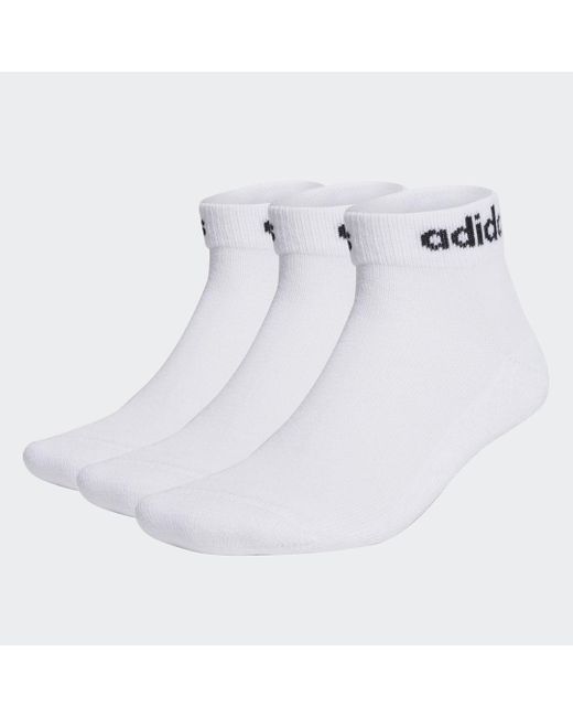 Adidas Linear Gevoerde Enkelsokken 3 Paar in het White