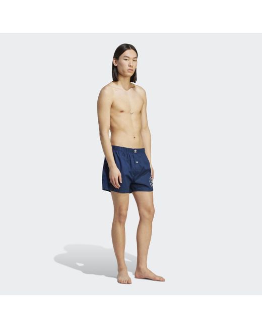 Adidas Blue Comfort Core Cotton Icon Woven Boxer Underwear 2 Pack for men
