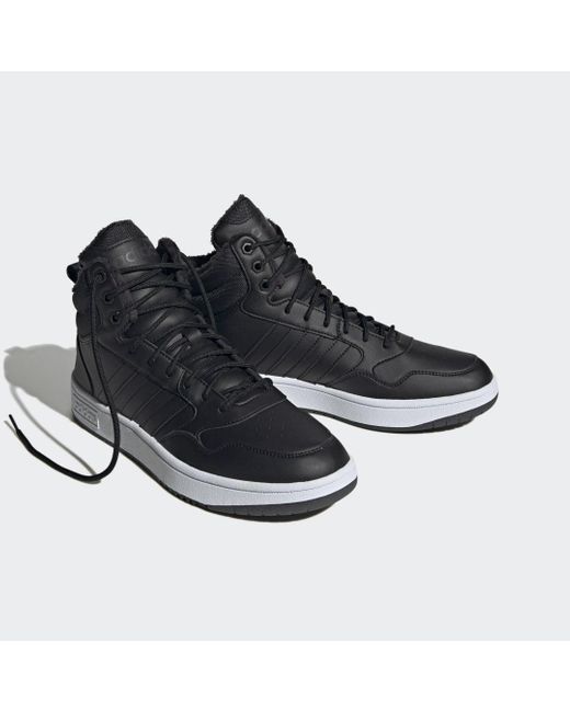 Adidas Black Hoops 3.0 Mid Lifestyle Basketball Classic Fur Lining Winterized Shoes for men