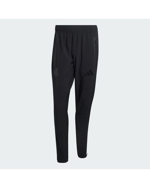 Adidas Black Real Madrid Tiro Travel Tracksuit Bottoms for men
