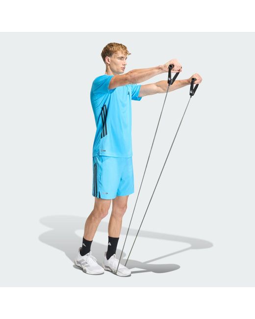 Adidas Blue Tech Essentials Workout 3 Stripes T-Shirt for men