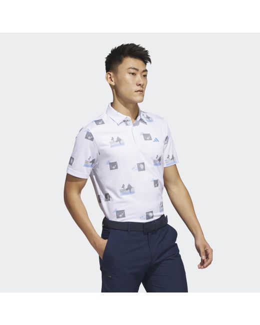 Adidas White Allover-Print Golf Polo Shirt for men